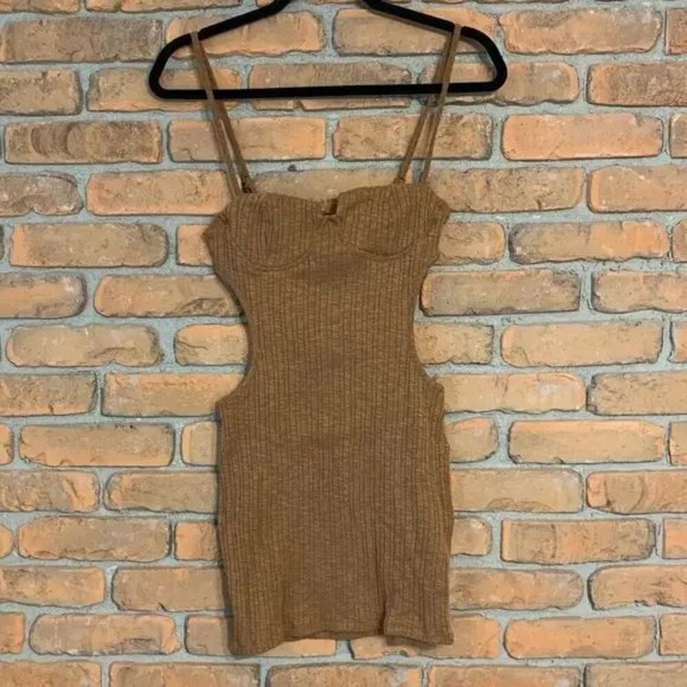 Shein Dress womens Small Brown Mini Ribbed Knit Bodycon Cutout Sleeveless Casual